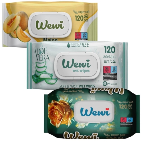 Chusteczki nawilżane Wewi Melon, Aloes i Rose 3x120szt