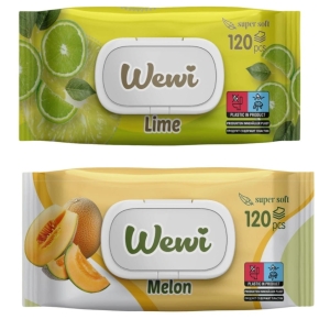 Zestaw Chusteczek nawilżanych WEWI Limonka i Melon 2x 120szt delikatne