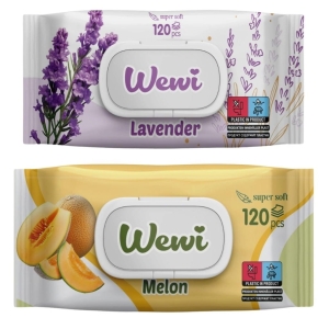 Zestaw Chusteczek nawilżanych WEWI Lawenda i Melon 2x 120szt delikatne