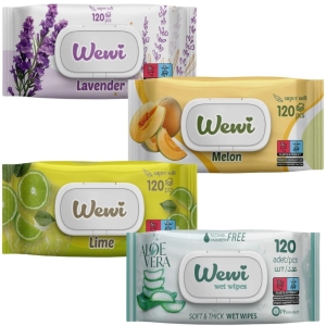 Zestaw Chusteczek nawilżanych WEWI Lawenda, Melon, Aloes i Limonka 4x120szt