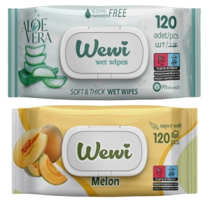 Zestaw Chusteczek nawilżanych WEWI Aloe i Melon 2x 120szt delikatne