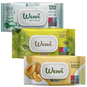 Zestaw Chusteczek nawilżanych WEWI Aloe, Limonka i Melon 3x 120szt