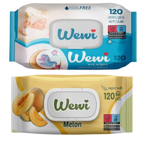 Chusteczki nawilżane Wewi Baby dla dzieci i Melon 2x120szt