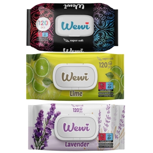 Chusteczki nawilżane Wewi Dream, Limonka, Lawenda 3x 120szt delikatne