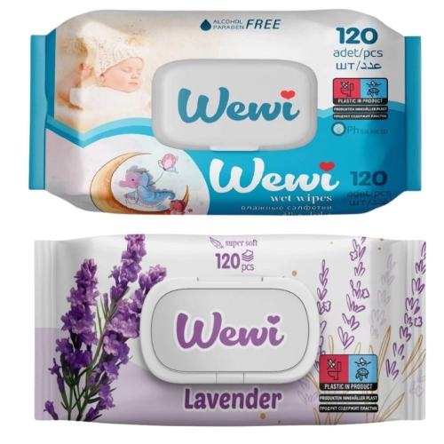 Chusteczki nawilżane Wewi Baby dla dzieci i Lawenda 2x120szt