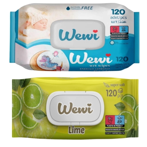Chusteczki nawilżane Wewi Baby dla dzieci i Limonka 2x120szt