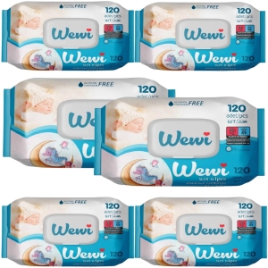 6x Wewi chusteczki nawilżane 120 sztuk dla dzieci, bez alkoholu i parabenów