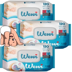 3x Wewi chusteczki nawilżane 120 sztuk dla dzieci, bez alkoholu i parabenów