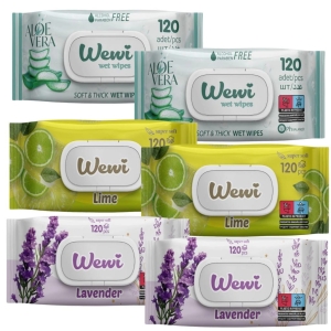 Zestaw Chusteczek nawilżanych WEWI Aloe, Lawenda, Limonka 6x 120szt