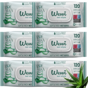 6x WEWI Aloe Vera chusteczki nawilżane 120 szt. bez alkoholu, delikatne,ALO