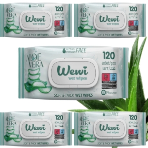 5x WEWI Aloe Vera chusteczki nawilżane 120 szt. bez alkoholu, delikatne,ALO