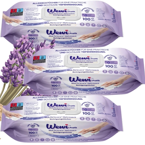 Chusteczki ręczniki czyszczące nawilżane Wewi lawenda 3x 100szt.MULTIClever