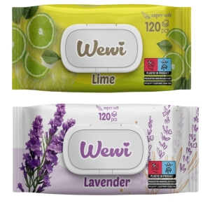 Zestaw Chusteczek nawilżanych WEWI Lawenda i Limonka 2x 120szt delikatne