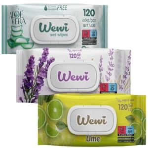 Zestaw Chusteczek nawilżanych WEWI Aloe, Lawenda, Limonka 3x 120szt