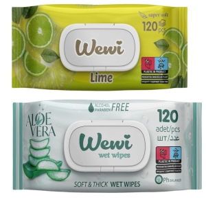 Zestaw Chusteczek nawilżanych WEWI Aloe i Limonka 2x 120szt delikatne
