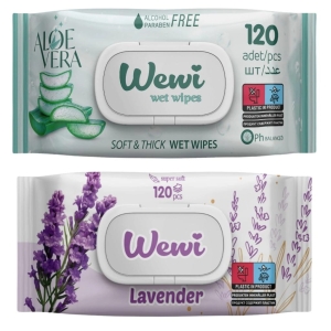 Zestaw Chusteczek nawilżanych WEWI Aloe i Lawenda 2x 120szt delikatne