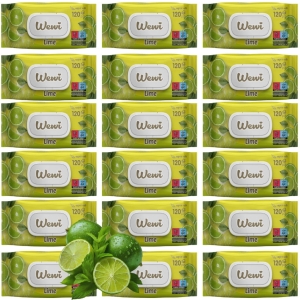 18x Wewi Chusteczki Nawilżane Lime 120 szt. – odświeżający zapach limonki
