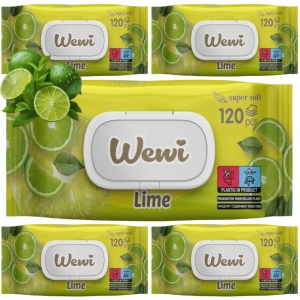 5x Wewi Chusteczki Nawilżane Lime 120 szt. – odświeżający zapach limonki