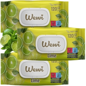 3x Wewi Chusteczki Nawilżane Lime 120 szt. – odświeżający zapach limonki