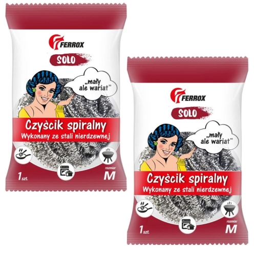 2x Czyścik spiralny stal szlachetna do różnych powierzchni Ferrox Solo r.M