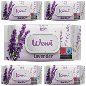 5x Chusteczki nawilżane WEWI lawenda 120szt delikatne, bez alkoholu