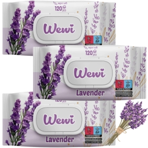 3x Chusteczki nawilżane WEWI lawenda 120szt delikatne, bez alkoholu