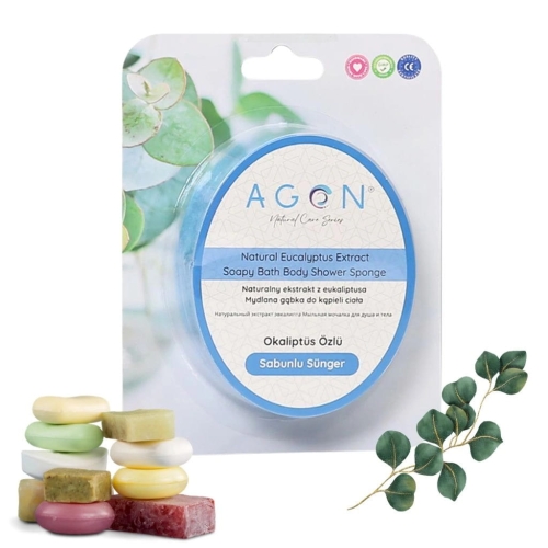 AGON 125G SHOWER SPONGE mydło zatopione w gąbce eukaliptus na prezent