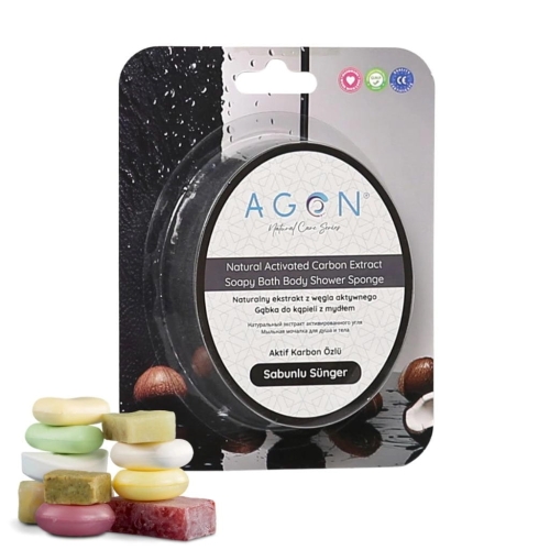 AGON 125G SHOWER SPONGE ACTIVATED CARBON mydło zatopione w gąbce na prezent