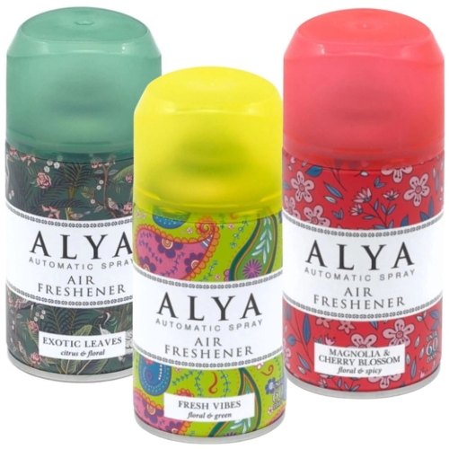 Zestaw Alya odświeżacze spray i do automatów exotic,fresh i cherry 3x 250ml