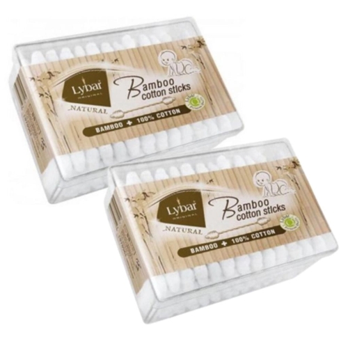 2x Lybar patyczki bambusowe dla dzieci 100% bawełna 55szt w opak. pudełko