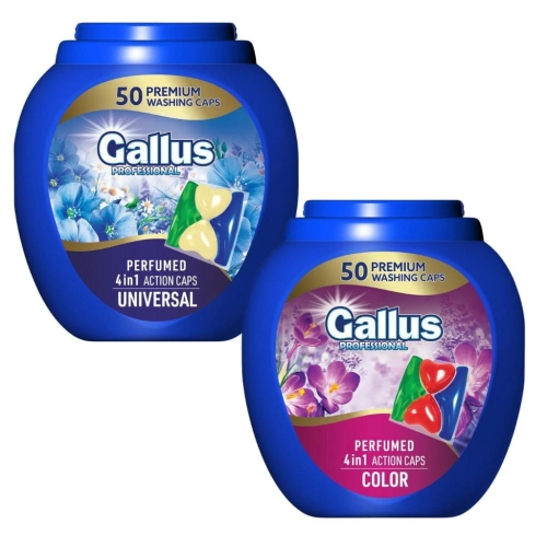 Zestaw Gallus perfum. kapsułki do prania koloru i uniwer 4w1 50szt 2x 900g