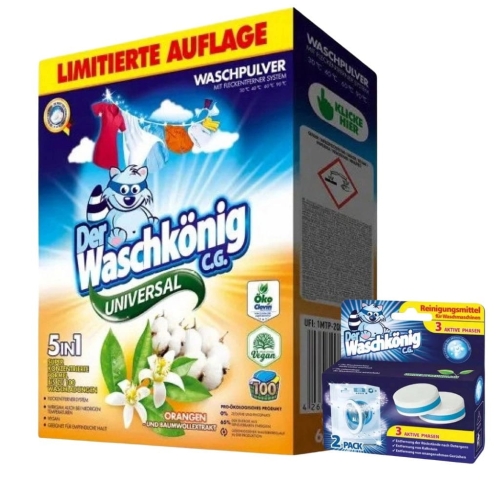 Zestaw Waschkonig proszek uniw. orange 100p 6,0kg i czyścik do pralki 2szt
