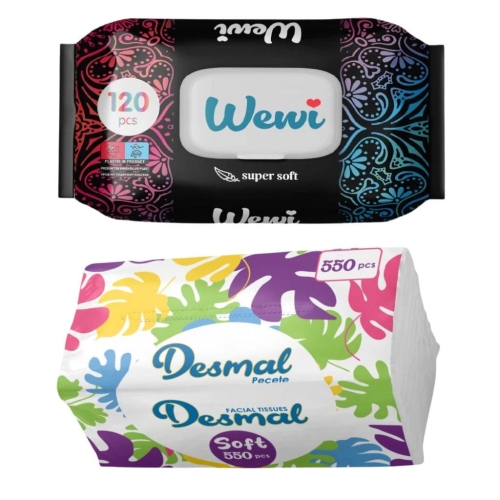 Chusteczki nawilżane Wewi Dream 120szt i Desmal higieniczne 550