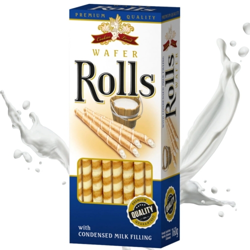 Cookies Land Wafer Rolls z nadzieniem mlecznym 160g chrupiące rurki waflowe