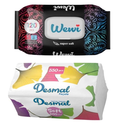 Chusteczki nawilżane Wewi Dream 120szt i Desmal higieniczne 550