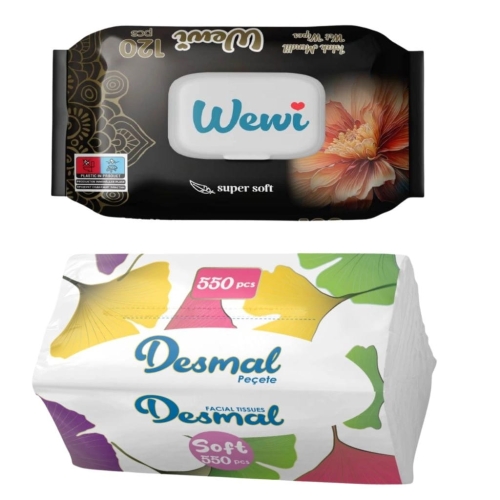 Chusteczki nawilżane Wewi Flower 120szt i Desmal higieniczne 550