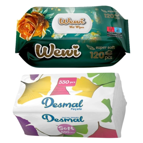 Chusteczki nawilżane Wewi rose 120szt i Desmal higieniczne 550
