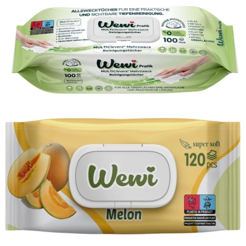 Ręczniki czyszczące Wewi z białym mydłem i chusteczki nawilżane Melon
