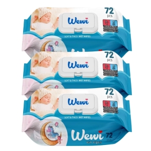 Wewi Baby Delikatne Chusteczki Nawilżane dla Niemowląt i Dzieci 72 szt.x3