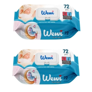 Wewi Baby Delikatne Chusteczki Nawilżane dla Niemowląt i Dzieci 72 szt.x2
