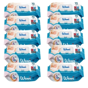 Wewi Baby Delikatne Chusteczki Nawilżane dla Niemowląt i Dzieci 72 szt.x10