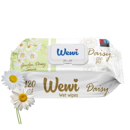 Celikatne chusteczki nawilżane Wewi Daisy stokrotka bez alkoholu 120szt
