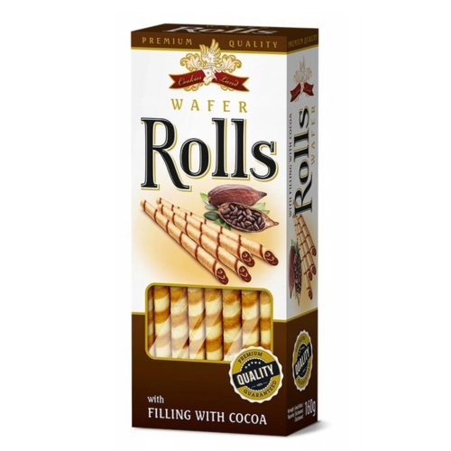 Cookies Land chrupiące rurki waflowe z nadzieniem kakaowym 160g