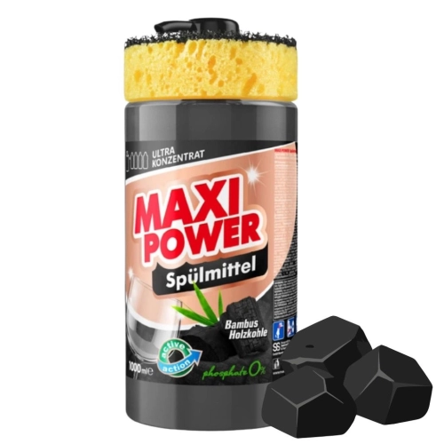Maxi Power płyn do naczyń węgiel bambusowy z gąbką 1,0l