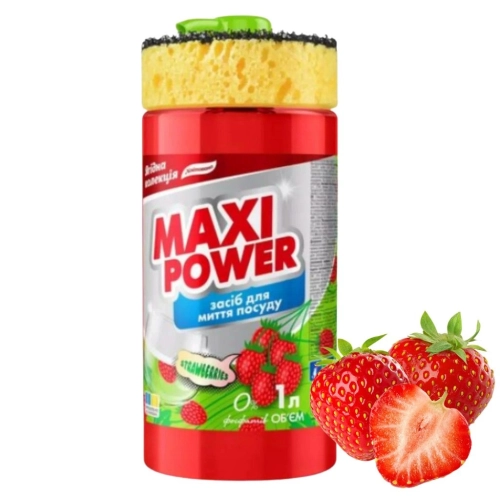 Maxi Power Strawberries płyn do naczyń o zapachu truskawek z gąbką 1,0l
