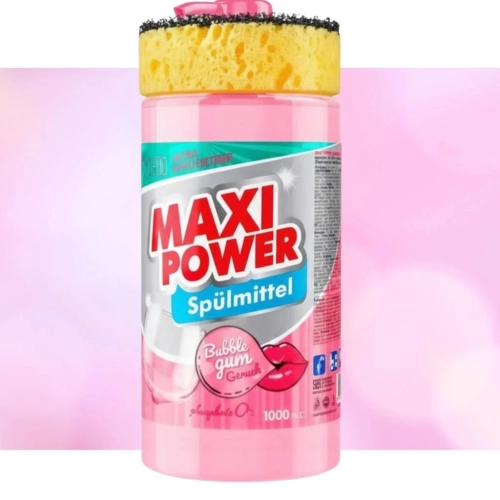 Maxi Power Bubble Gum płyn do naczyń o zapachu gumy balonowej z gąbką 1,0l