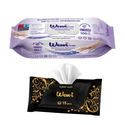 Chusteczki czyszczące Wewi lawendowe 100szt+ Super Soft Black 15szt