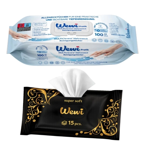 Chusteczki czyszczące Wewi uniwersalne 100szt+ Super Soft Black 15szt