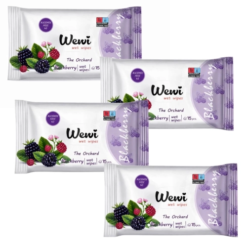 Chusteczki nawilżane torebkowe Wewi Blackberry o zapachu jeżyn 4x15szt