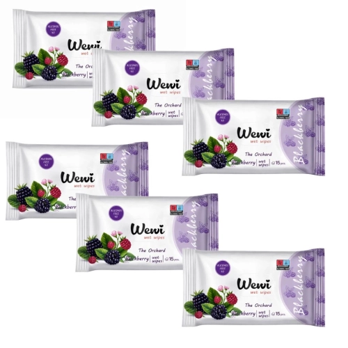 Chusteczki nawilżane torebkowe Wewi Blackberry o zapachu jeżyn 6x15szt